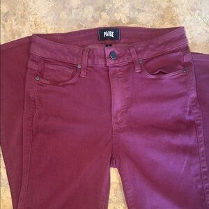 Women’s Paige skinny jeans, maroon color, size 27